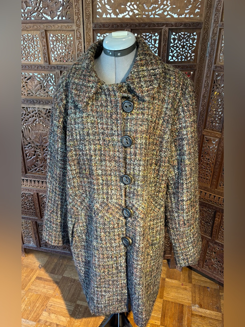Venezia Multicolor Tweed Pea Coat in Brown Blend